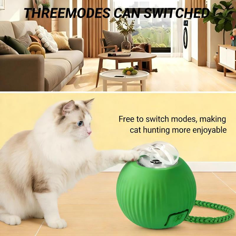 Interactive Cat Toys for Indoor Cats Smart Rolling Ball with Lights Rechargeable 3 Play Modes Auto Avoids Obstacles Green Design Gravity Fun