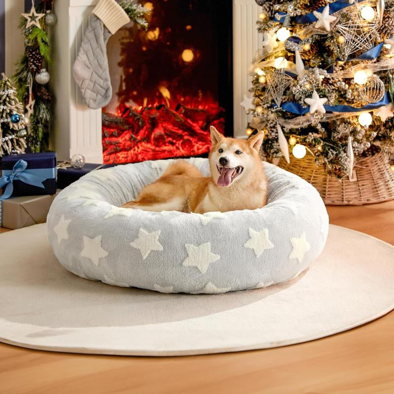 Lesure Warm Donut Bed - Cozy Fluffy Calming Bed for Small/Medium/Large Dogs & Cats, Tiktokshopblackfriday Choice, Soft Plush round Pet Bed for Winter Comfort, Washable, Anti-Slip Bottom, Camas Para Perros, Pet Supplies Bedding