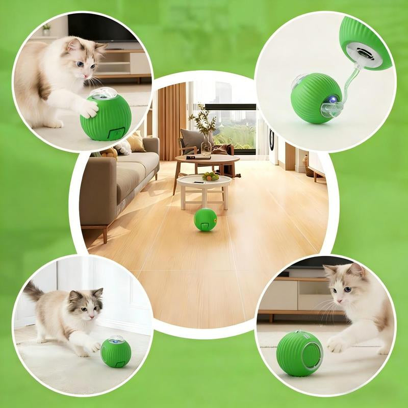 Interactive Cat Toys for Indoor Cats Smart Rolling Ball with Lights Rechargeable 3 Play Modes Auto Avoids Obstacles Green Design Gravity Fun