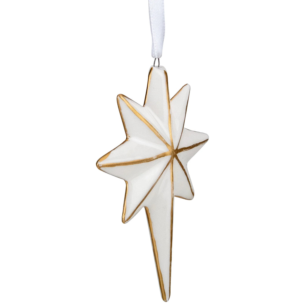 Star Hanging Christmas Ornament - 4" - White and Gold