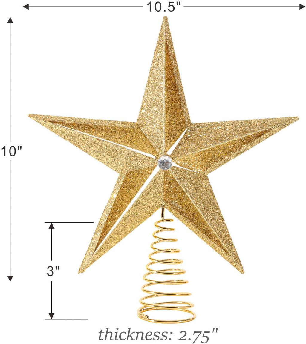 10 Inch Large Filigree Gold Glittered Christmas Star Tree Topper Star for Large Tree 6 Feet-8 Feet Tall/Home Decor Ornaments (Gold)