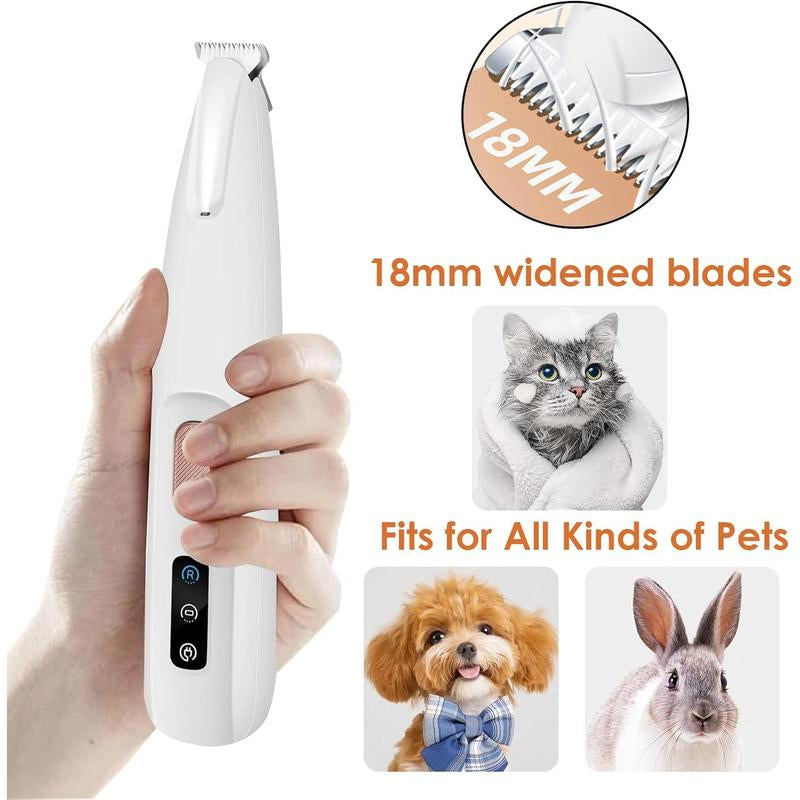Rechargeable Pet Hair Trimmer Kit, Pet Paw Trimmer, Cordless Quiet Dog Trimmer for Grooming with LED Light, Small Dog Grooming Clippers for Dogs & Cats, Pet Grooming Tool,Waterproof, Low Noise Pet Shaver