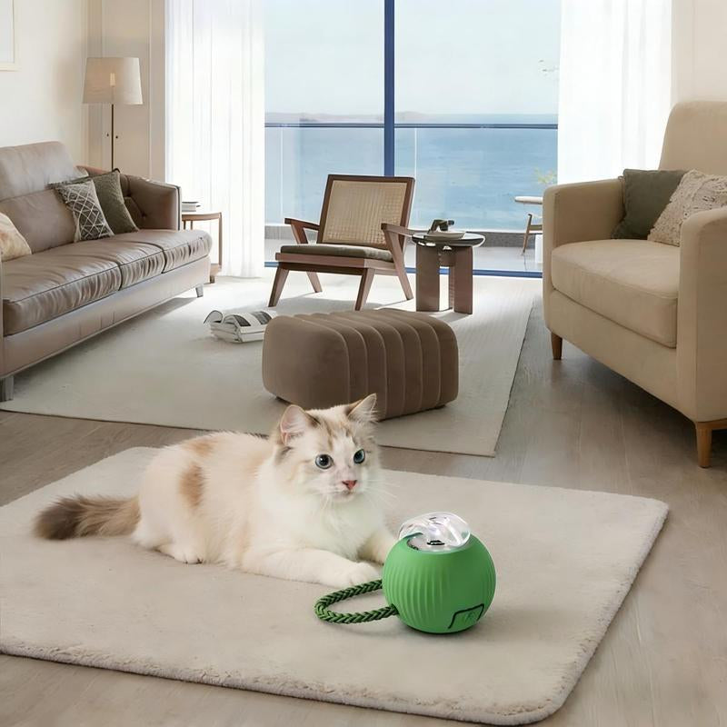 Interactive Cat Toys for Indoor Cats Smart Rolling Ball with Lights Rechargeable 3 Play Modes Auto Avoids Obstacles Green Design Gravity Fun