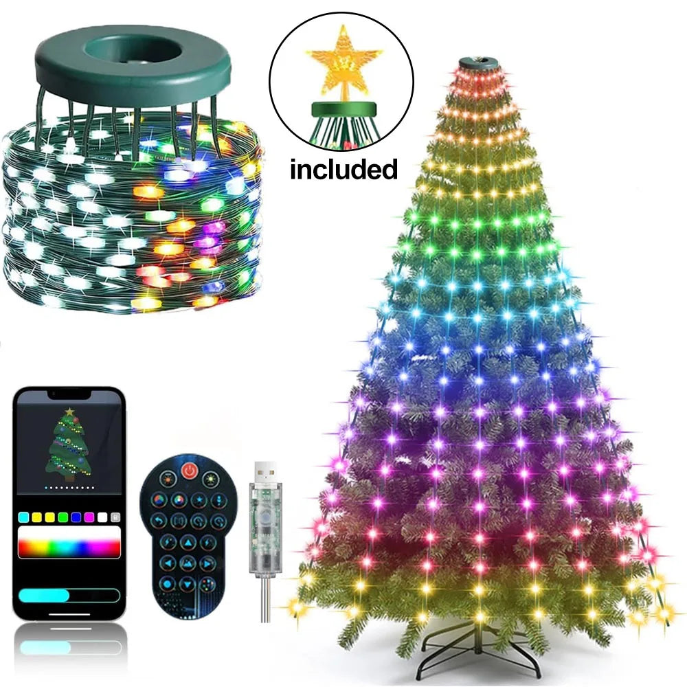 2.1M/6.9Ft Christmas Tree Lights with Star Smart DIY Christmas Light with Timer Music Sync Bluetooth App Control Home Decor Gift