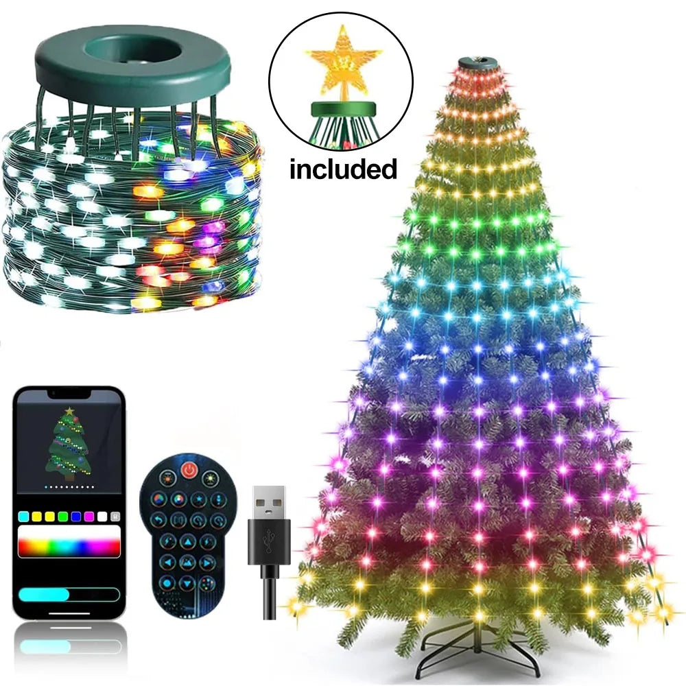 2.1M/6.9Ft Christmas Tree Lights with Star Smart DIY Christmas Light with Timer Music Sync Bluetooth App Control Home Decor Gift