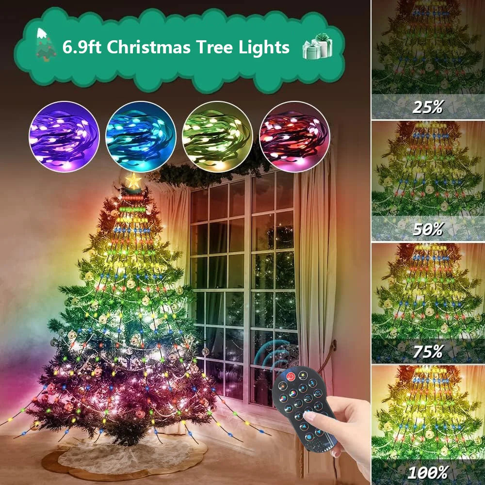 2.1M/6.9Ft Christmas Tree Lights with Star Smart DIY Christmas Light with Timer Music Sync Bluetooth App Control Home Decor Gift