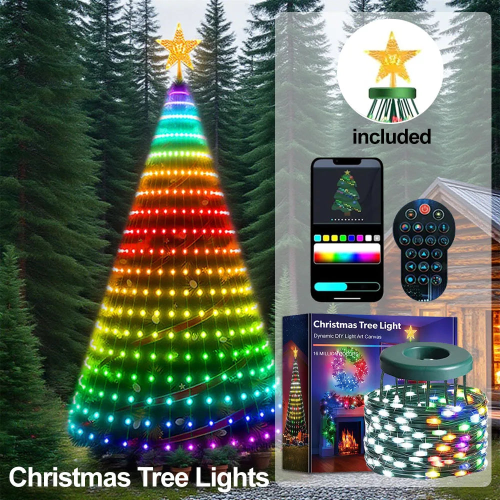 2.1M/6.9Ft Christmas Tree Lights with Star Smart DIY Christmas Light with Timer Music Sync Bluetooth App Control Home Decor Gift
