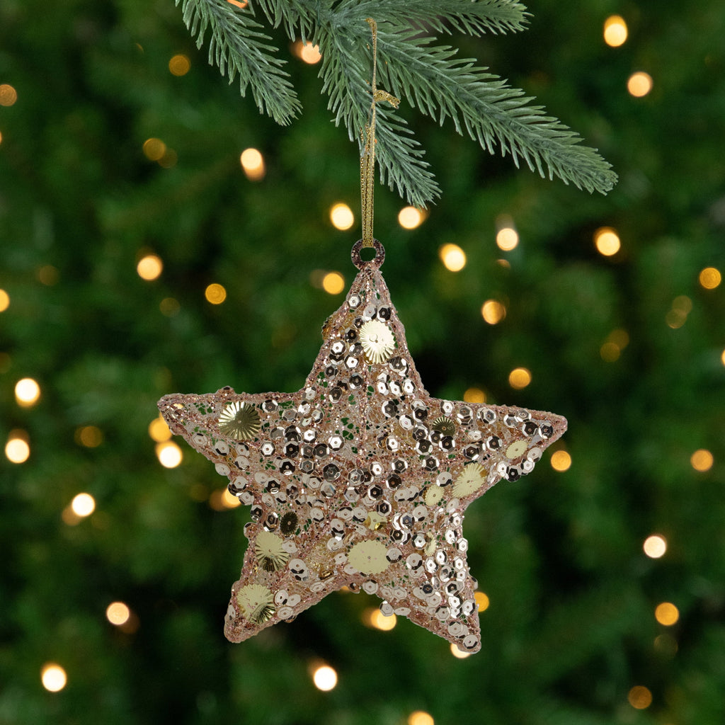 Tri-Color Star Shaped Christmas Ornament - 6" - Gold