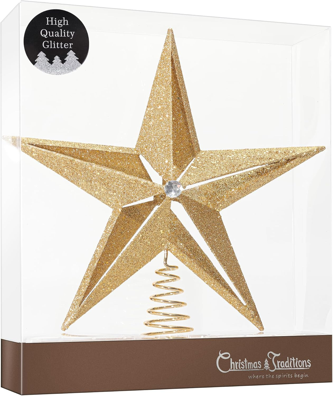 10 Inch Large Filigree Gold Glittered Christmas Star Tree Topper Star for Large Tree 6 Feet-8 Feet Tall/Home Decor Ornaments (Gold)