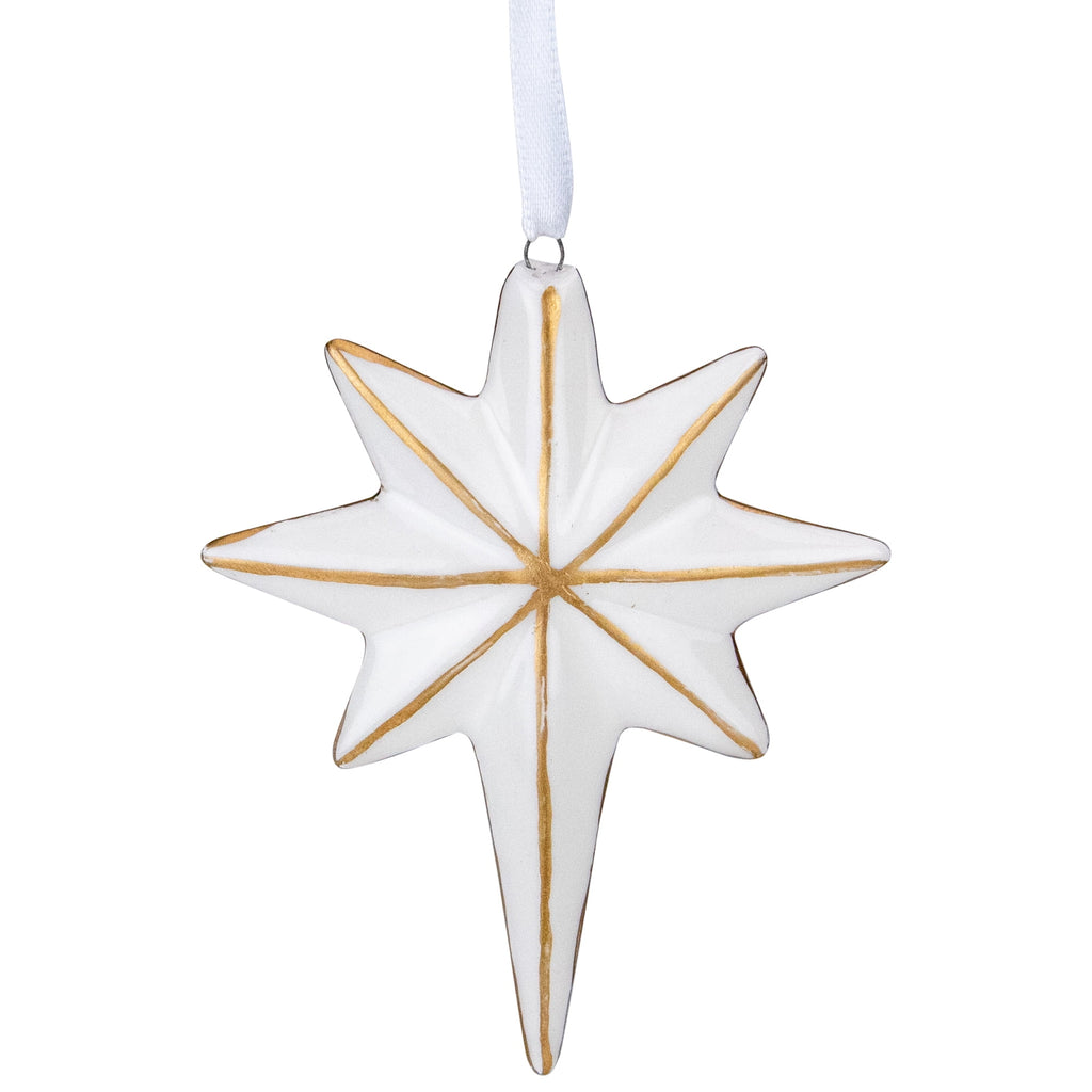 Star Hanging Christmas Ornament - 4" - White and Gold
