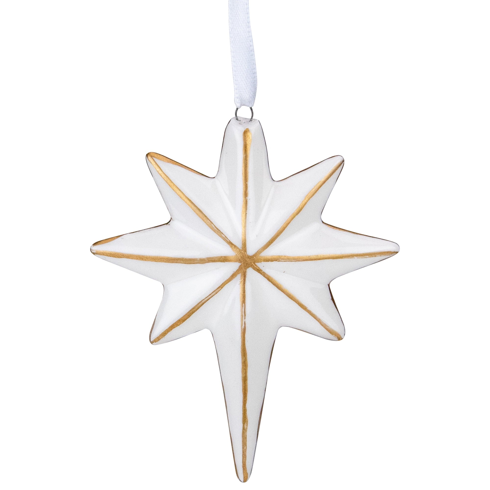 Star Hanging Christmas Ornament - 4" - White and Gold