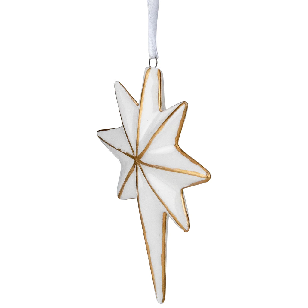 Star Hanging Christmas Ornament - 4" - White and Gold