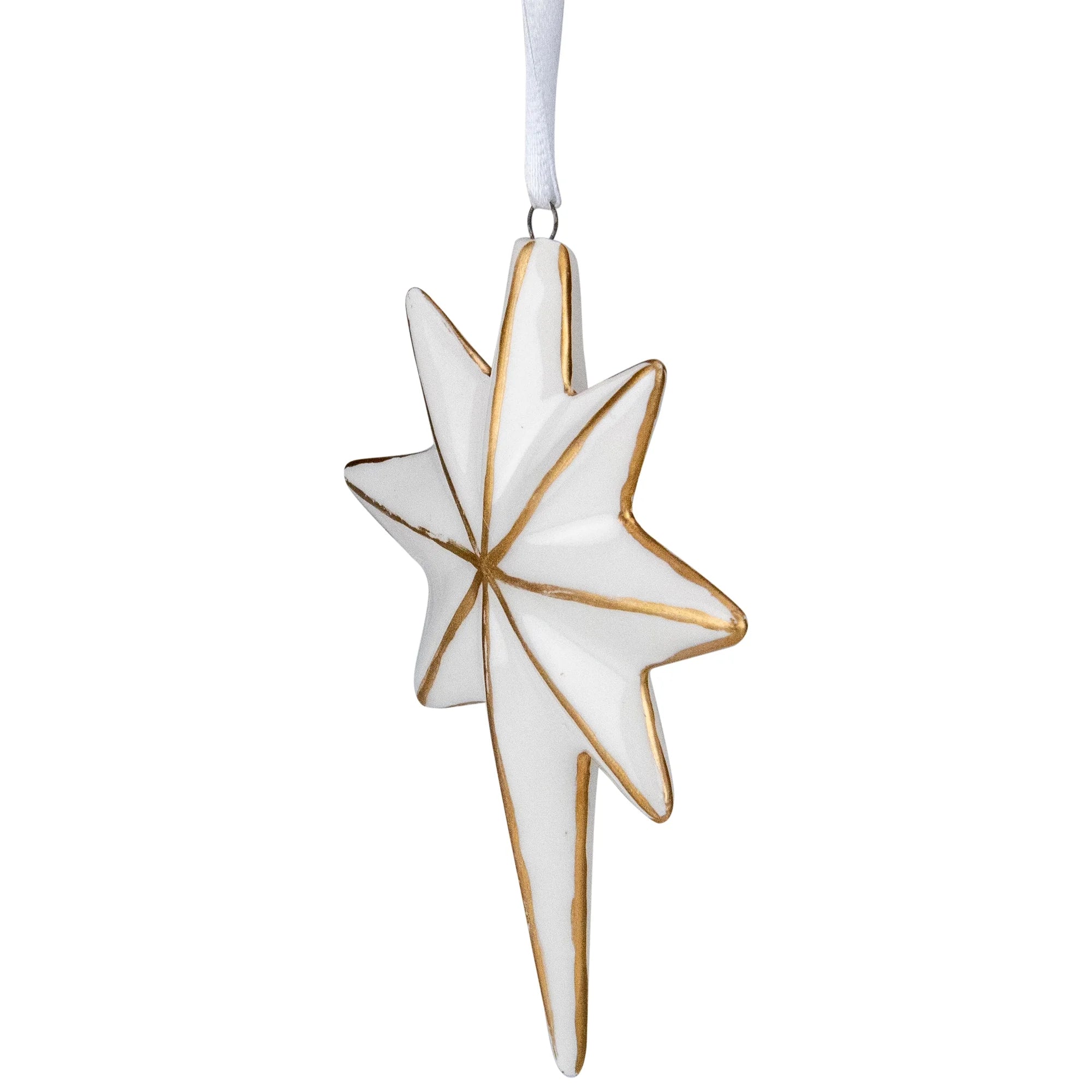 Star Hanging Christmas Ornament - 4" - White and Gold