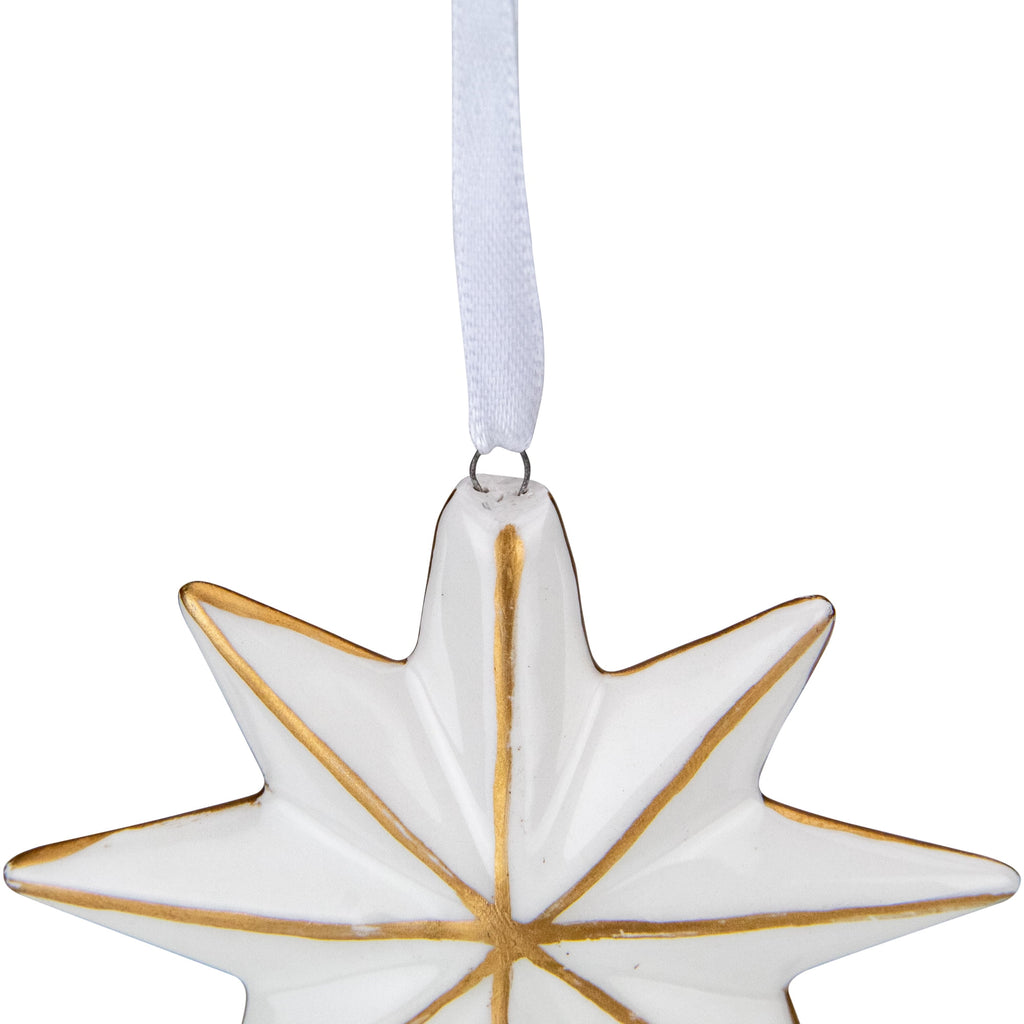 Star Hanging Christmas Ornament - 4" - White and Gold